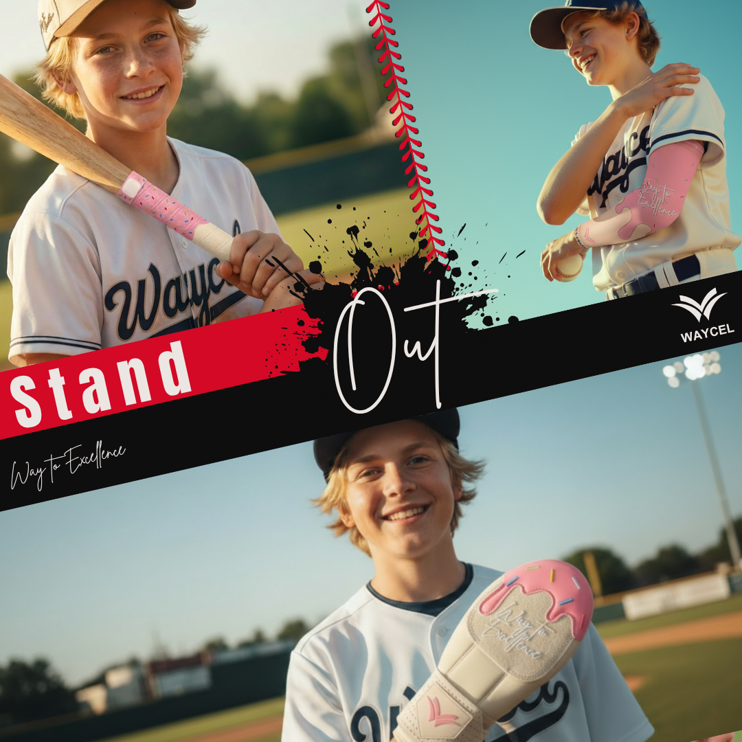 Waycel Strawberry bat grip tape with matching sliding mitt and arm sleeve designs