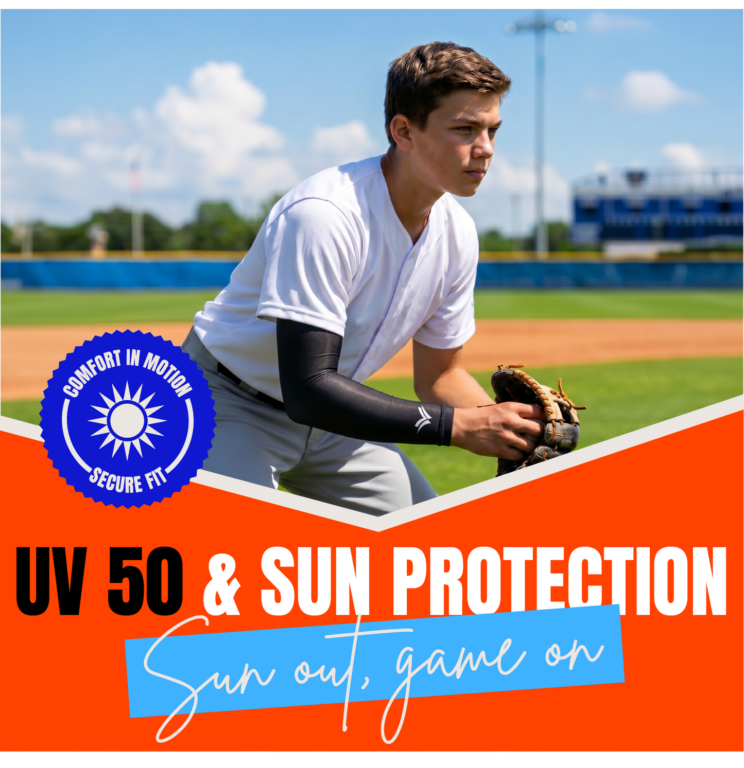 Waycel Black Arm Sleeve for UV 50 sun protection during baseball