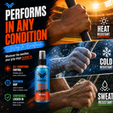 Waycel Baseball Grip Spray product image with hands holding a bat in different game day conditions