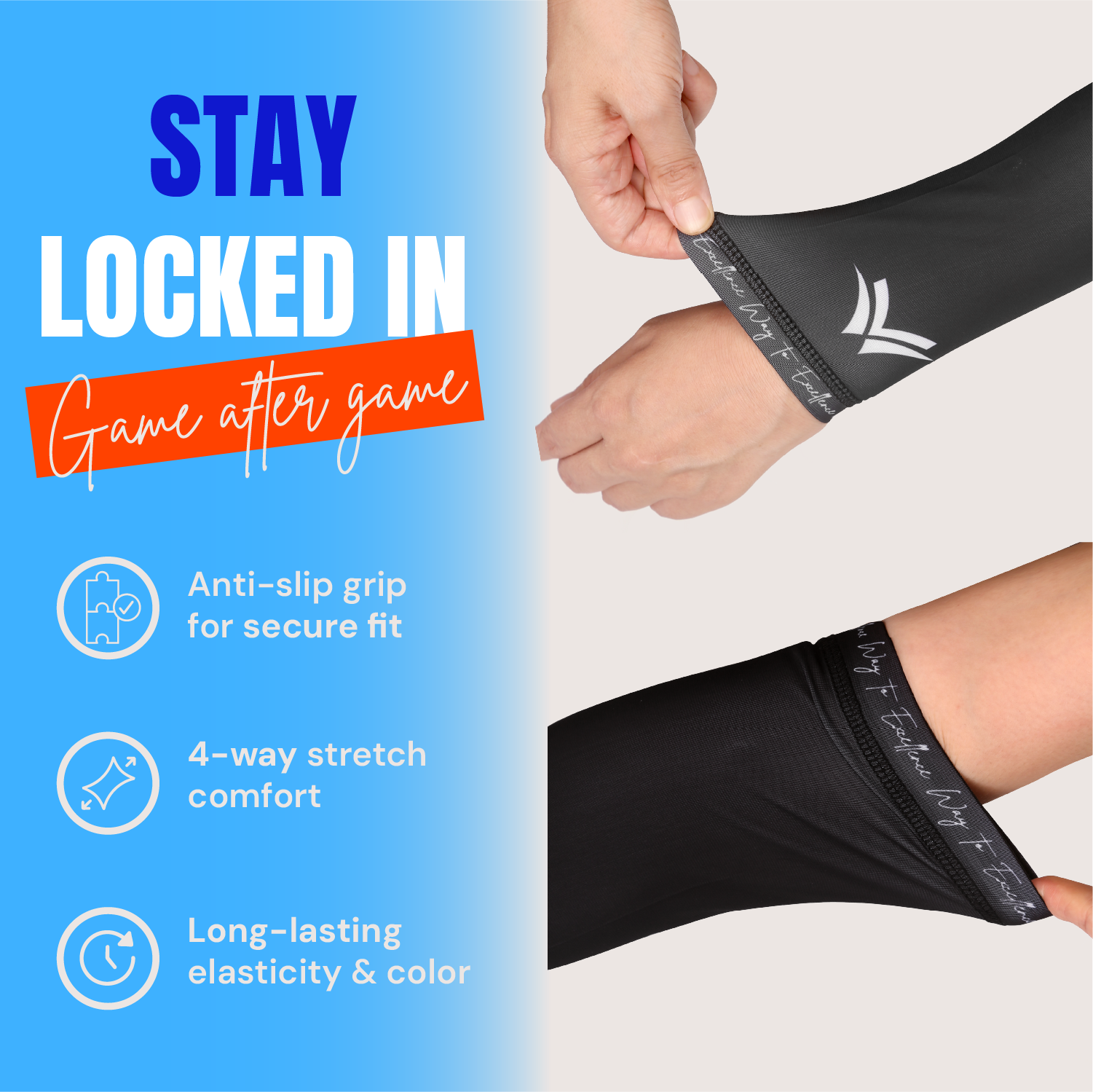 Waycel Black Arm Sleeve secure fit with anti slip grip and stretch comfort