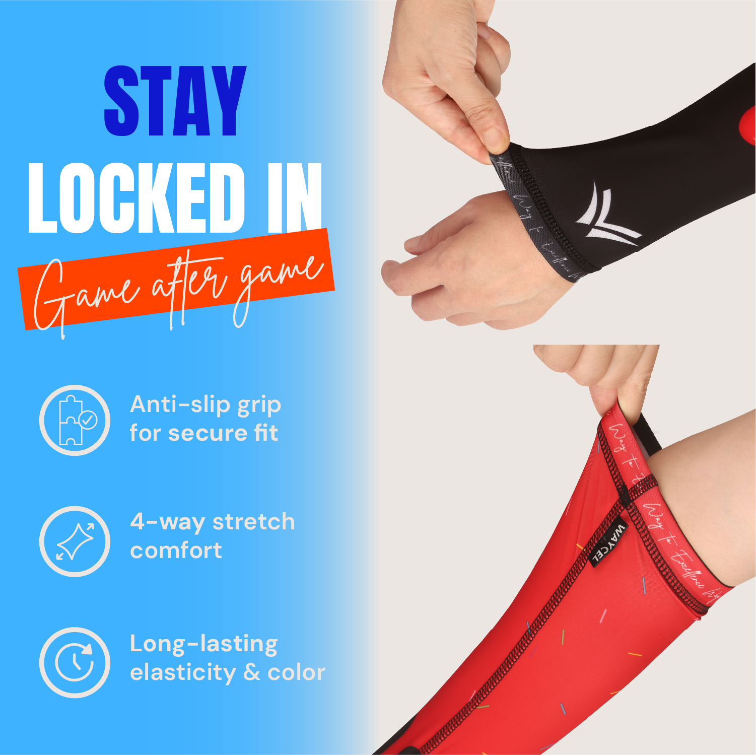 Waycel Cherry Bomb Arm Sleeve secure fit with anti slip grip and stretch comfort