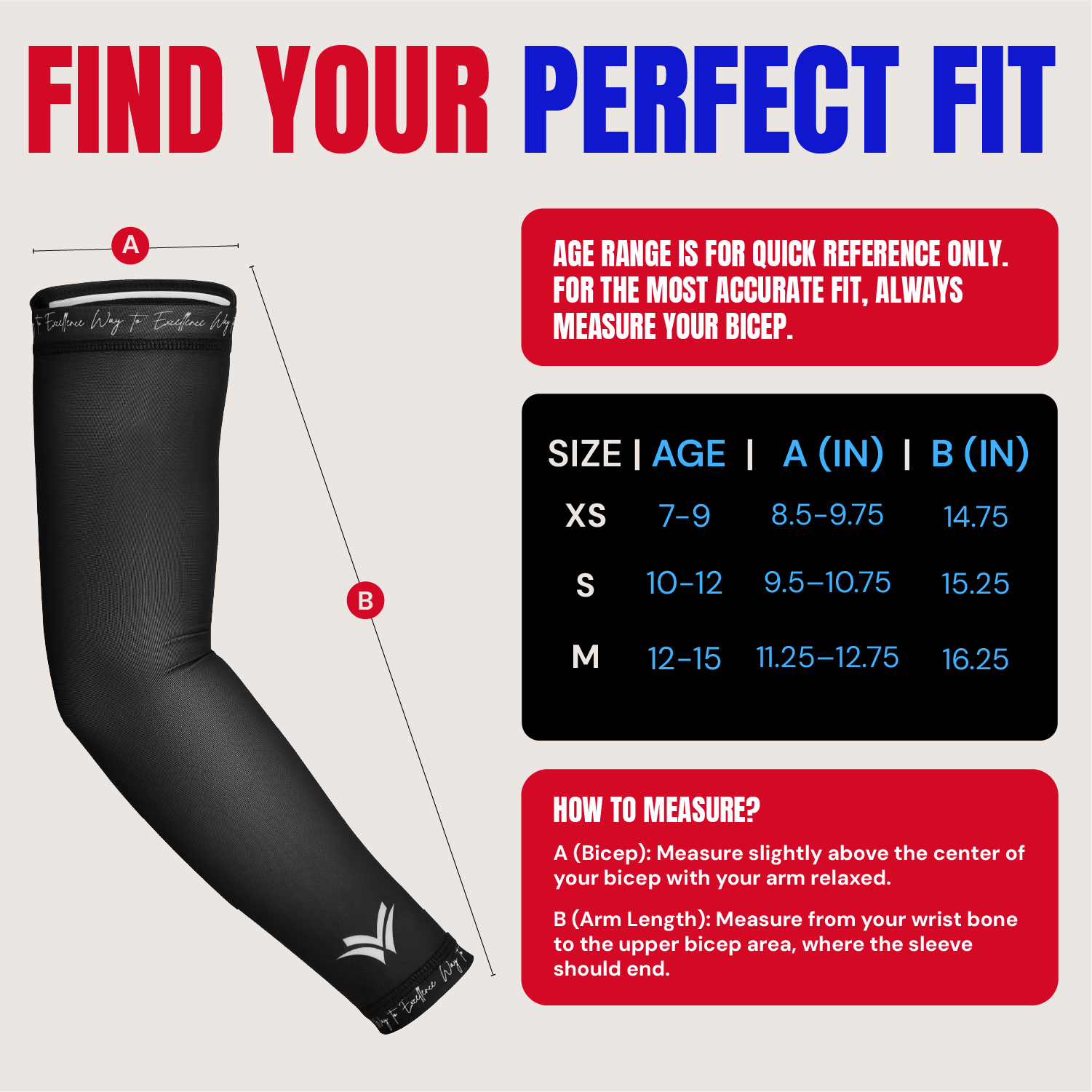 Waycel Black Arm Sleeve available in multiple sizes for youth sports