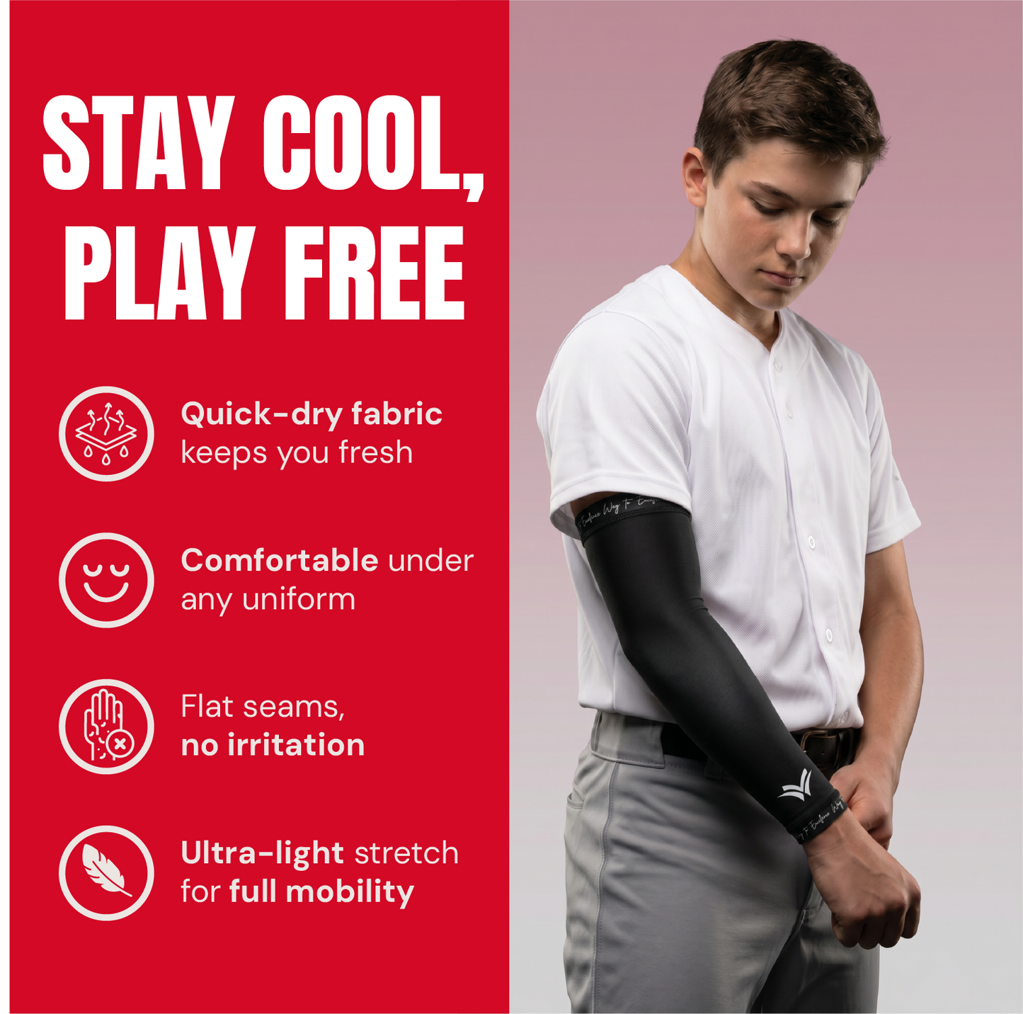 Waycel Black Arm Sleeve breathable quick dry fabric for baseball players