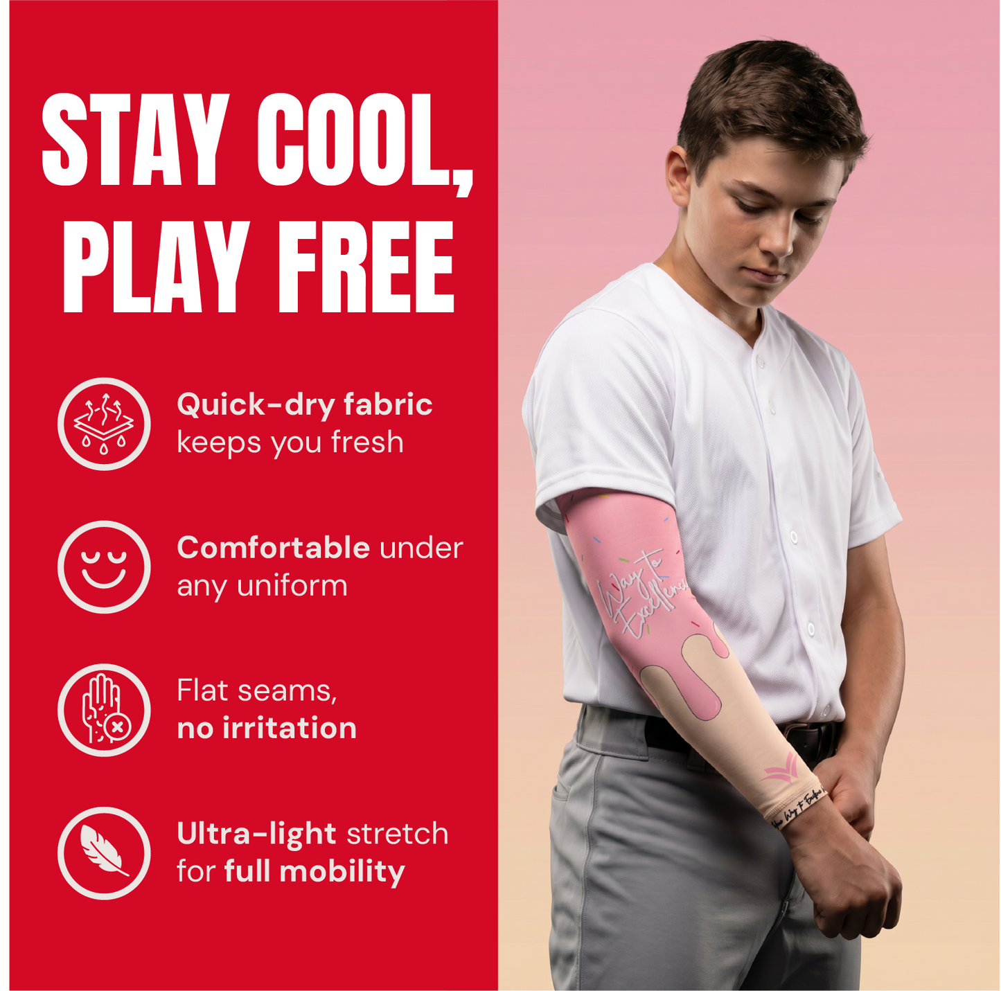 Waycel Strawberry Arm Sleeve breathable quick dry fabric for baseball players