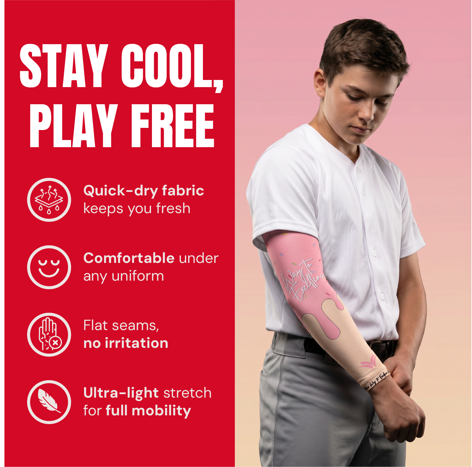 Waycel Strawberry Arm Sleeve breathable quick dry fabric for baseball players