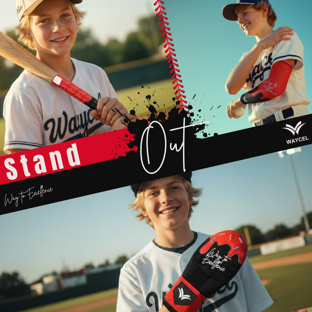 Waycel Cherry Bomb bat grip tape with matching sliding mitt and arm sleeve designs