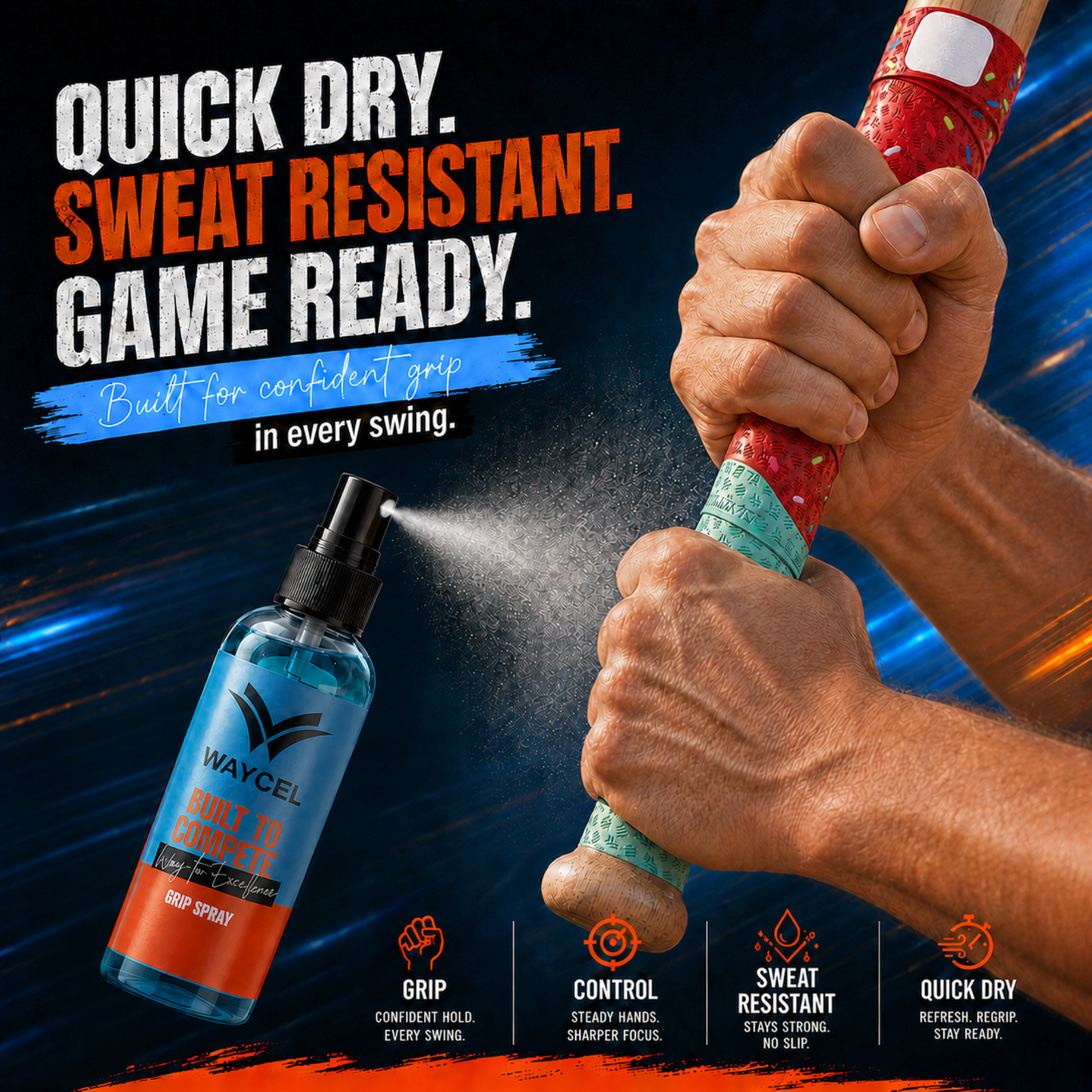 Waycel Baseball Grip Spray being applied to a baseball bat grip before a game